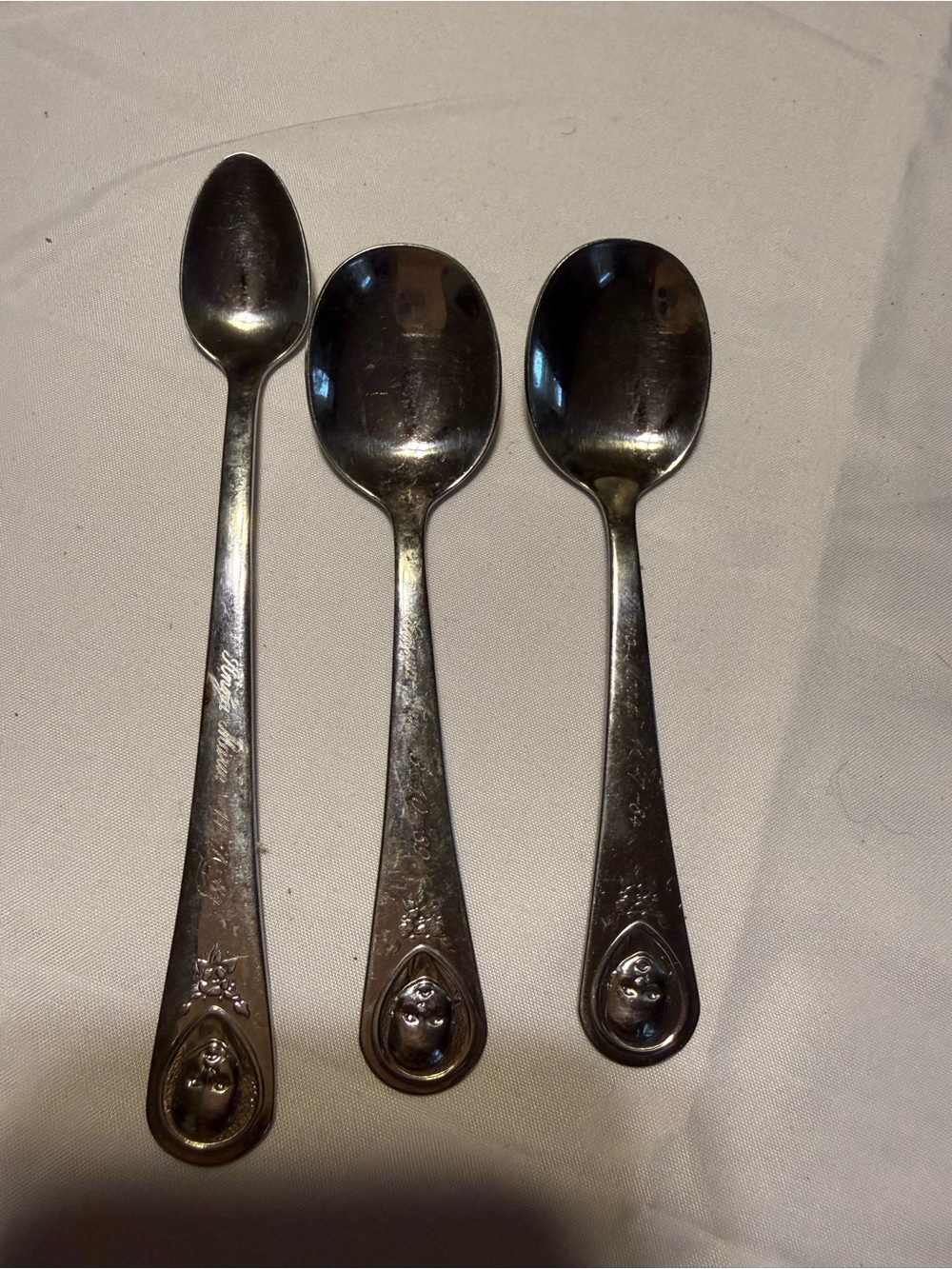 Gerber Silver Tone Kids Spoons with Character Ends - Set of 3
